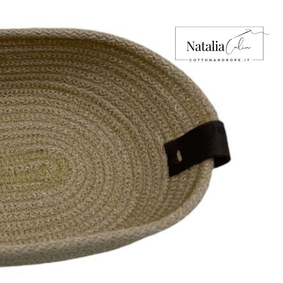 Cestino / contenitore rettangolare in canapa, 100% fatto a mano in Italia, misure 27 cm x 10 cm x 5 cm