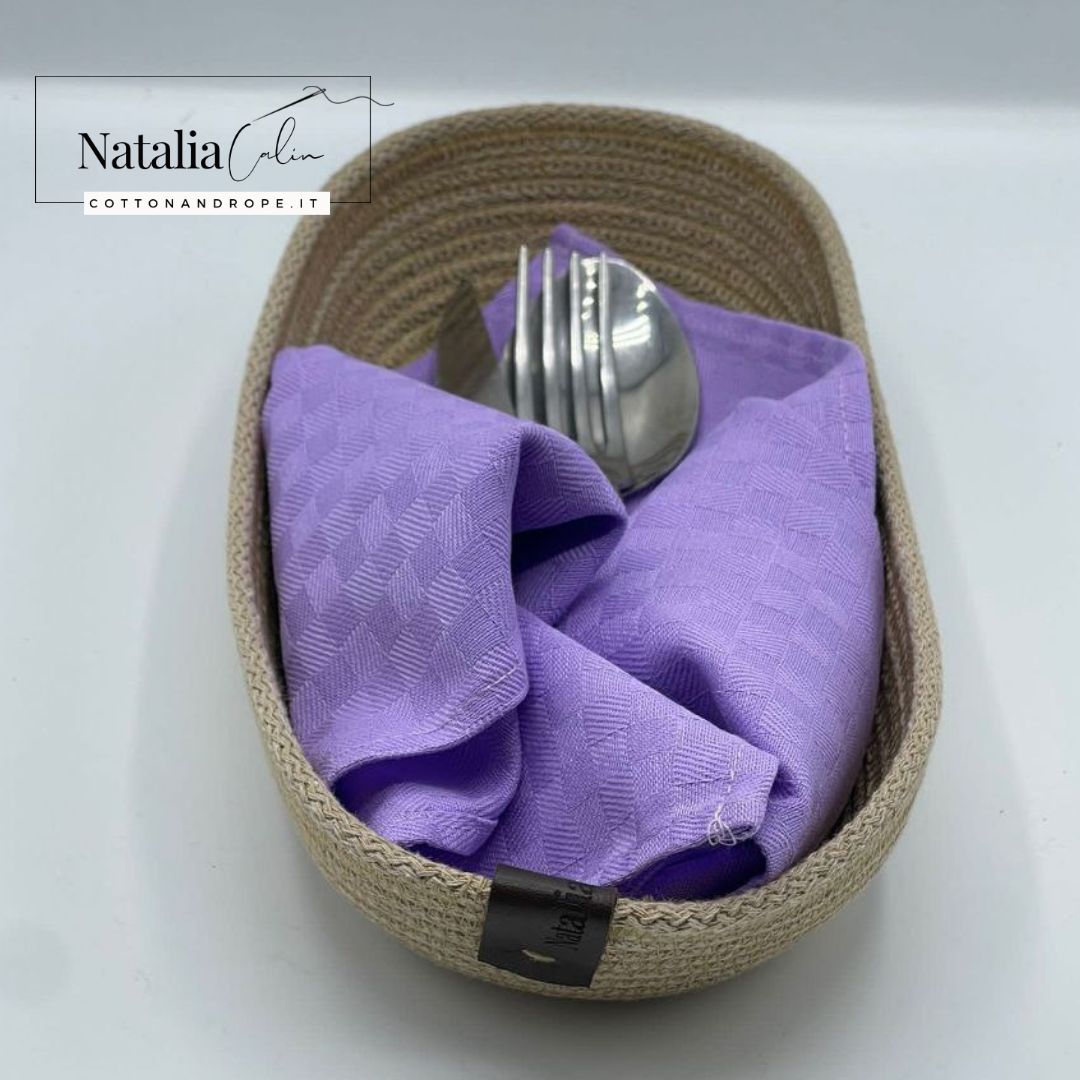 Cestino / contenitore rettangolare in canapa, 100% fatto a mano in Italia, misure 27 cm x 10 cm x 5 cm