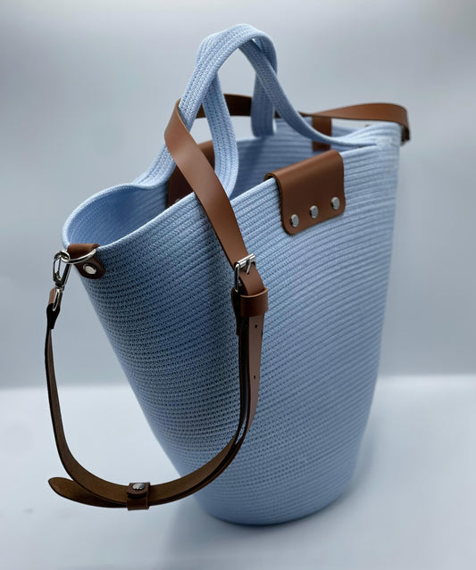 Borsa Alysea in corda di cotone e dettagli in pelle, H 32 cm, L 42 cm