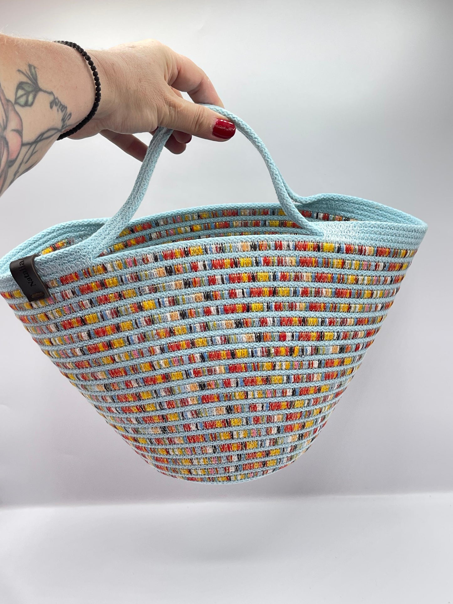 BORSA CORAL in corda di cotone, fatta a mano, misure H 22 cm L 34 cm