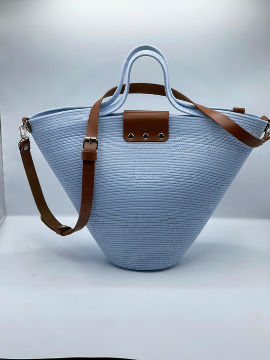 Borsa Alysea in corda di cotone e dettagli in pelle, H 32 cm, L 42 cm